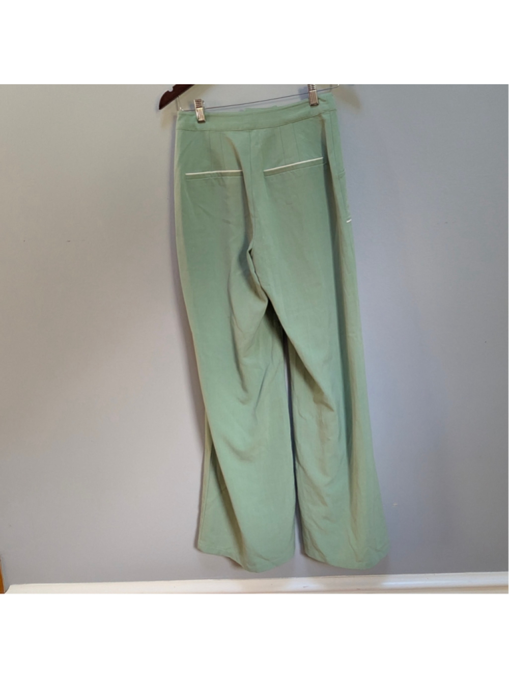 ModCloth Mint Green White Contrast Piping Retro Stretch Wide Leg Trousers - 2 - Picture 3 of 12